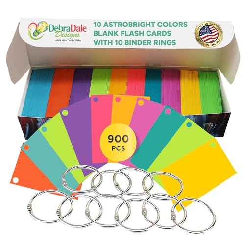 Debra Dale Designs Flash Cards ? Blank Color Coded Index Cards for Visual Learners, Pre-Punched with Metal Rings, Durable Multicolor Cardstock for Memorization, School & Organization