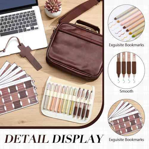Bible Cover Case for Men, Large Leather Bag with Study Supplies, Journaling Kit Book Carrying Case with Highlighters Pens, Gel Pens, and Bible Tabs, Leather Bookmarks for Christian Chirstmas Gifts