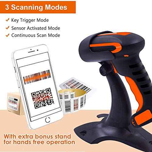 Symcode Wireless 2D Bluetooth Barcode Scanner with Stand, 3 in 1 Bluetooth & 2.4GHz Wireless & USB Wired Connection, Industrial Dustproof and Waterproof, QR Image Bar Code Reader with Vibration Alert