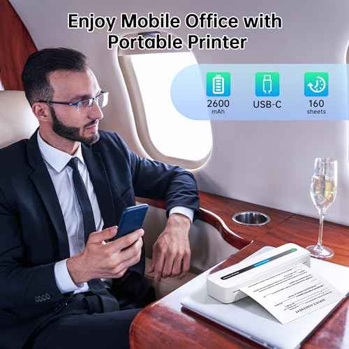 Portable Printer, 300DPI Wireless Bluetooth Thermal Printers, Support Multi-Size Thermal Paper, Compatible with iOS, Android & PC, Inkless Mobile Printer for Travel, Office, School, White