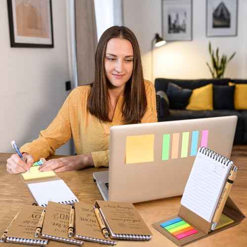 Pasimy 24 Set/48 Pcs Christmas Employee Appreciation Gifts Bulk Positive Affirmation Spiral Notebooks with Sticky Notes and Bamboo Pens 60 Sheets for Women Men Office School Holiday, 3.9 x 5.9 Inches