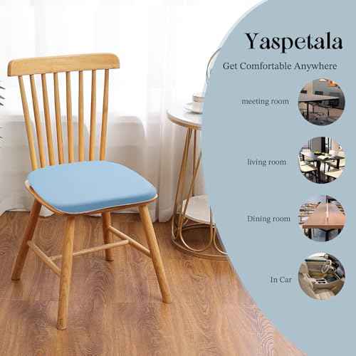 Non-Slip Sky Blue Square Seat Cushions Set of 2 - Comfortable Chair Pads with Removable Cover (15"x15"x1.7") for Kitchen, Office, Car & Indoor Use