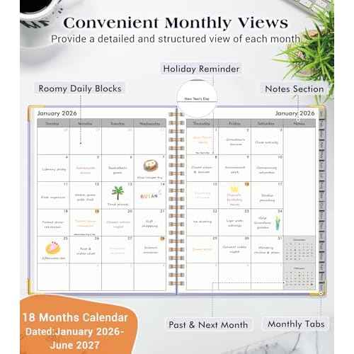 Planner 2026-2027, 18 Months Weekly and Monthly Hardcover Planner, January 2026 - June 2027, 8.5" x 11" A4 Large Daily Calendar Planner Book with Tabs, Spiral Yearly Agenda Organizer Notebook for School Work Home, Purple