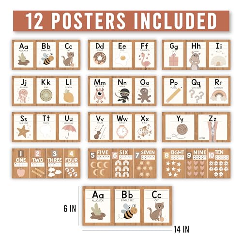 Boho Neutral Alphabet & Number Classroom Wall Decor Set - Educational Posters