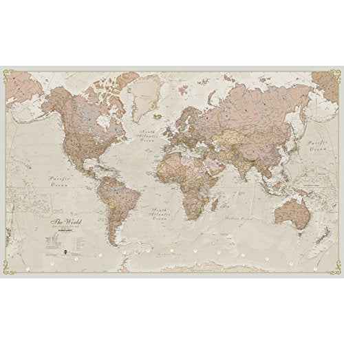 Maps International Giant World Map ? Antique Style Mega-Map Of The World - Laminated - 46 x 80-2025 Updated