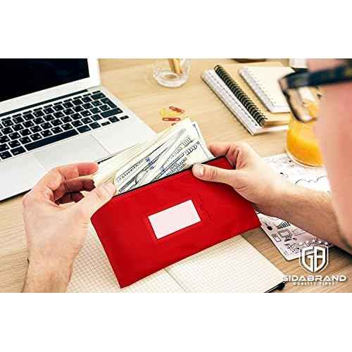 Money Bank Deposit Bag with Zipper | 11x6 inch | Red | Durable Leatherette Money Cash Coin Check Wallet Pouch for Men & Women with Framed ID Window and Blank Card | by GIDABRAND (10)