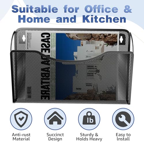 MINDEPOT Black Wall File Organizer 3 Pack - Hanging Office Document Holders