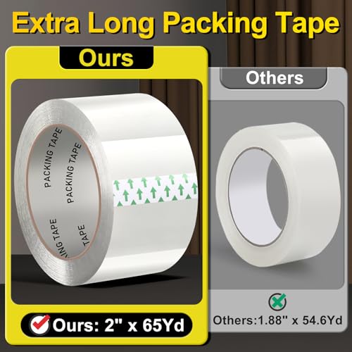 PACKKA Heavy Duty Clear Packing Tape Refill Rolls, 2in x 65 Yards, 6 Rolls