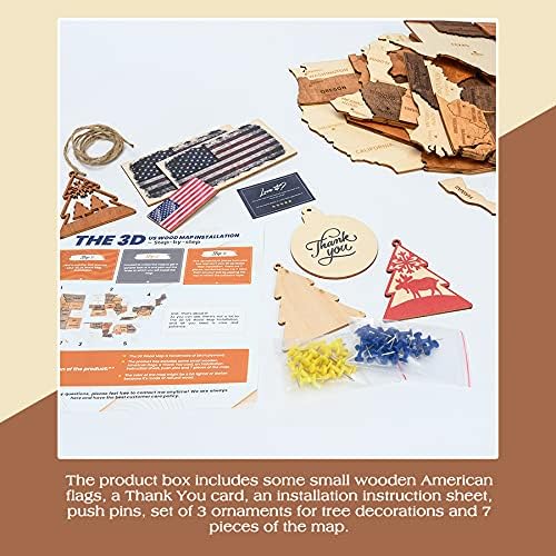 Jabihome 3D Wooden USA Map Wall Art - Unique Push Pin Design for Travel Lovers | Large Size 60"L x 37.5"W