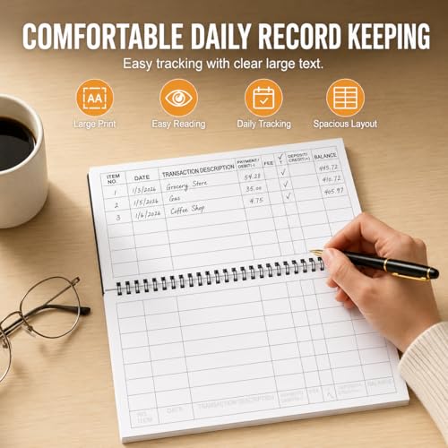 Large Print 2-Pack Check Register Book - 50 Pages Each, Spiral Bound