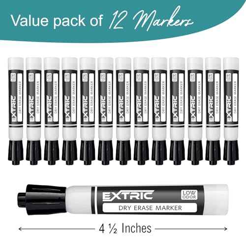 EXTRIC Black Dry Erase Markers, 12 Count Whiteboard Markers Chisel Tip, White Board Marker Dry Erase, Low Odor Chisel Tip Erasable Markers