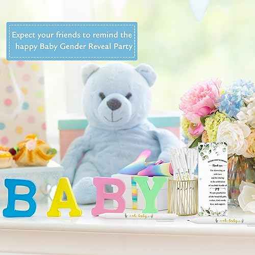 Tenceur 100 Set Baby Shower Pens Greenery Baby Shower Favor for Guest Sage Ballpoint Pens with Woodland Thank You Cards Gender Reveal Party Favor for Girl Boy Party Souvenirs Prizes