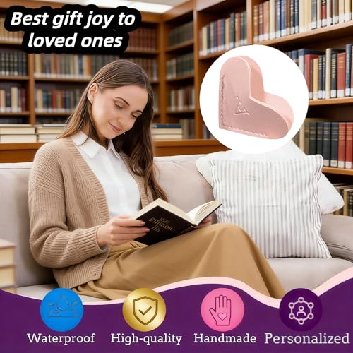 Wayzton Personalized Pink Leather Heart Bookmark for Women & Kids, Custom Initials, Book Lover Gift