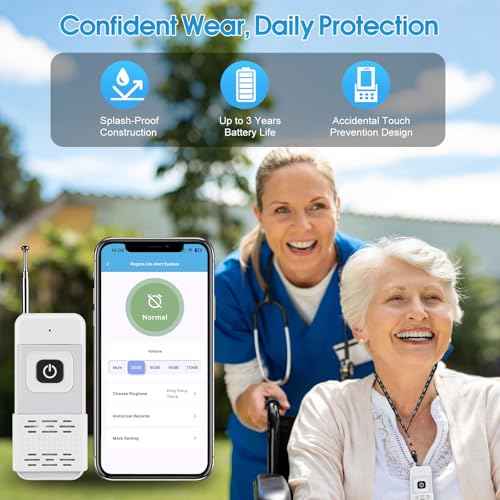 WiFi Smart Wireless Caregiver Pager Call Button System for Elderly Fall Monitoring with App Alerts & 110dB Loud Receiver, Anti-Mistouch Design (2 Panic Buttons + 1 Receiver)