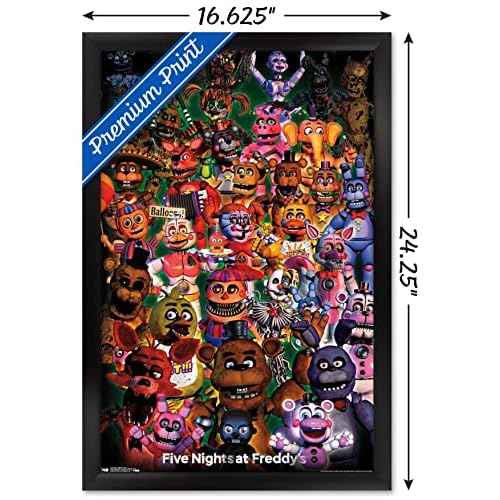 Trends International Five Nights at Freddy's - Ultimate Group Wall Poster, 14.725" x 22.375", Black Framed Version
