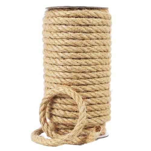 Natural Jute Twine, 8MM x 50FT Jute Rope Roll, Heavy Duty Thick Twine for Cat Scratching Post, Bundling, Gardening and DIY Crafts