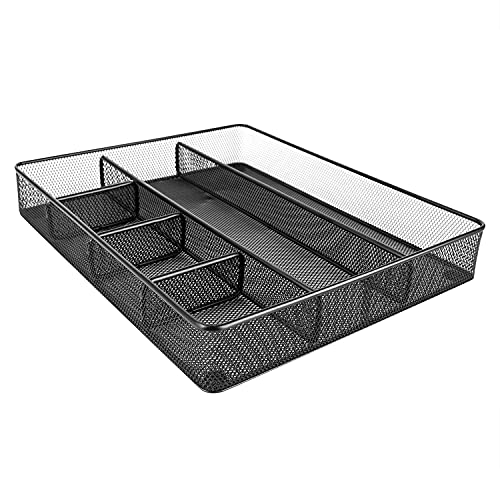 Amazon Basics Metal Mesh Desk Organizer with 6 Compartments, Anti-Slip, Black