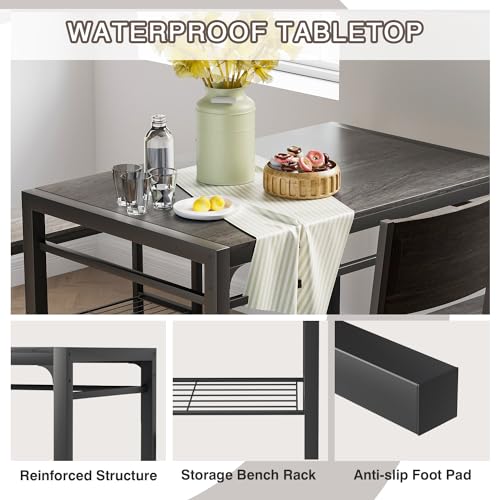YESHOMY Grey 4-Piece Kitchen Table & Chairs Set with Storage Bench