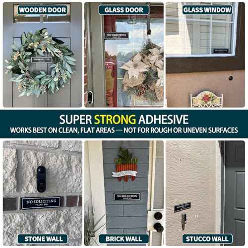 No Soliciting Sign for House (with Strong Adhesive Tape), 8.2" x 2.4" Premium Durable No Soliciting Signs for Home, No Solicitation Signs for Front Door/Wall/Window, Clear and Easy to Read