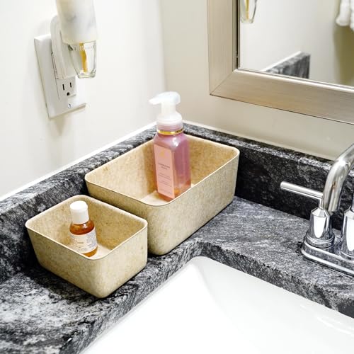 Welaxy 5-piece Drawer organizers dividers storage bins deep storage bin aesthetic wabi-sabi Scandinavian-chic storage bin hygge sleek minimalist lifestyle gifts (Oatmeal)