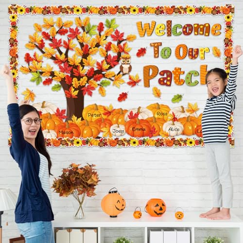 Welcome to Our Patch Fall Classroom Bulletin Board Decorations – Maple Leaves Pumpkin Tree Cutouts