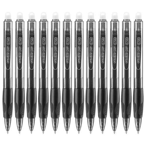 Aozora Erasable Pens Click Fine Point 0.7 mm Retractable Erasable Gel Pens for Completing Sudoku and Crossword Puzzles 12 Pack (Black)