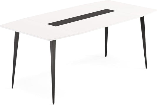 LITTLE TREE 6 FT Conference Room Table, 70.86L x 35.43W x 29.52H Inches Boat Shaped Meeting Seminar Boardroom Table
