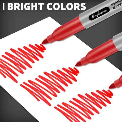 Red Permanent Marker Bulk, Fine Point Markers work on Plastic Metal Wood etc., Quick Drying,Fade Resistant,No smear, Perfect for Classroom, Home, Office, 18 Count