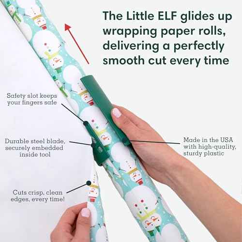 Little ELF Wrapping Paper Cutter (2-Pack) | As seen on Shark Tank | Made in USA | Green | Holiday Gift Wrap Paper Roll Holder and Cutter