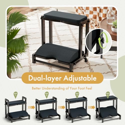 Atoping Double Step Foot Rest Under Desk, 4-Height Black Ergonomic Footrest