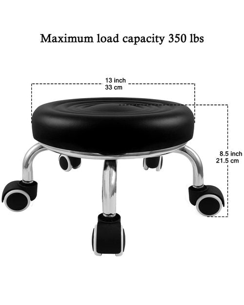 Vapaa taide Rolling Stools with Wheels Heavy Duty 350LB Waterproof PU Leather High Weight Capacity Roller Seat and Crystal Universal Wheels for Men Women Boy Girl Garage Salon Home Office Black