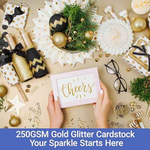 10 Sheets Gold Glitter Cardstock 250GSM/92lb No Shedding Sparkle Paper for DIY Crafts, Invitations & Cricut Cutting | Printer-Friendly A4 Size (7.87x11.8) for Scrapbooking & Gift Boxes