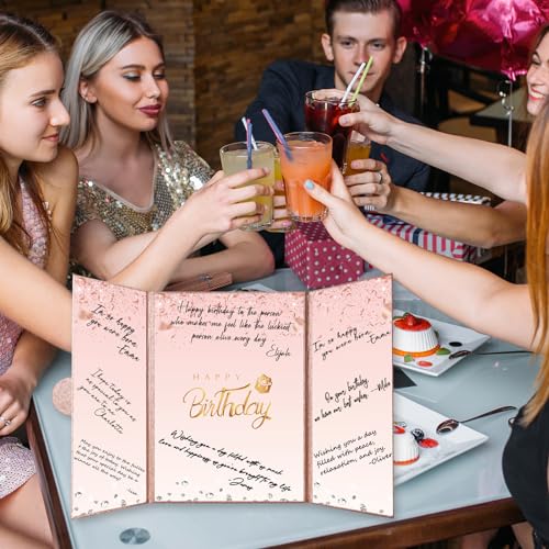 Crenics Rose Gold Happy Birthday Guest Book Sign-In Alternative 18x12in - Elegant Party Decoration & Gift
