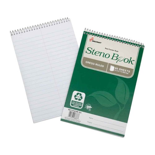 SKILCRAFT 7530-01-600-2029 100 Percent Recycled PCW Steno Book, 9 x 6 Inch, 60 Sheets (Pack of 6)