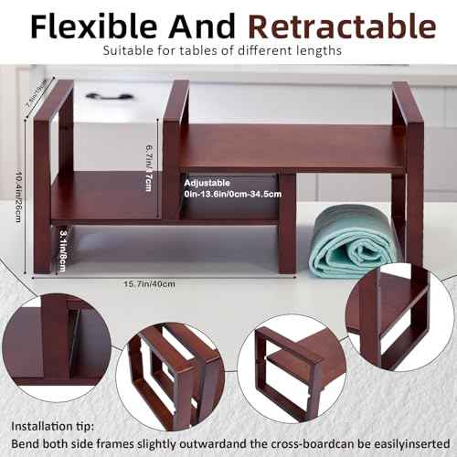 Upgraded Desktop & Off-Surface Shelves, No Tools Assembly Interlocking Joints for Enhanced Stability, Solid Pine Wood, 130lb Load Capacity for Office, Books, Bathroom Storage Walnut Colour