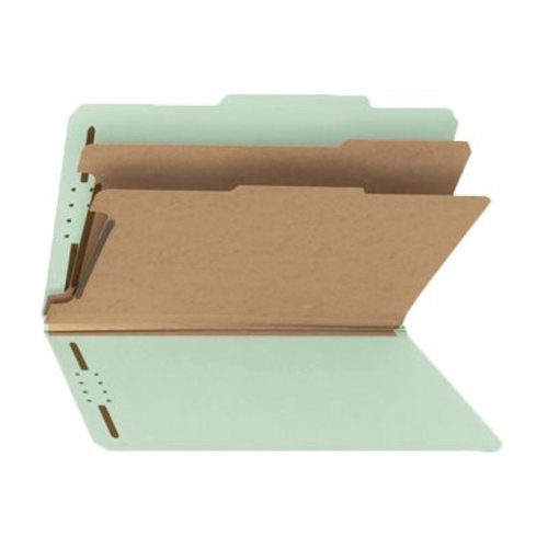 Smead 100% Recycled Pressboard Classification File Folder, 2 Dividers, 2" Expansion, Legal Size, Gray/Green, 10 per Box (19022)