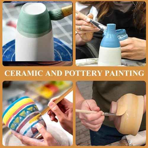 10 Pcs Pottery Glazing Brushes, Goat Hair Mop & Blending Brush Set for Ceramics, Acrylic Painting, Clay - Soft Bristle Artist Tools for Pottery Wheel, Canvas, Kiln Firing