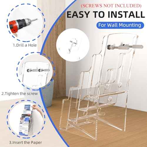 4 Pcs Acrylic Brochure Holder, 4 x9 Inches Flyer Holder, 4 Tier Clear Pamphlet Holder, 4 Inch Wide Magazine Literature Organizer Holder, Brochure Display Stand, for Wall Mount or Desktop Use