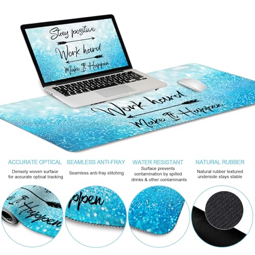 XXL Blue Positive Desk Mat Set with Wrist Rests – Large Mouse Pad & Accessories
