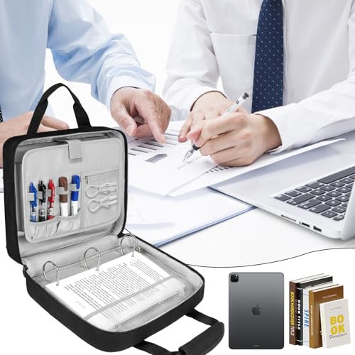 Zipper Binder 3 Ring with Shoulder Strap, 700 Sheets Capacity 3 Inch Binder with Zipper Fits 13 Inch Laptop for School and Office, Black