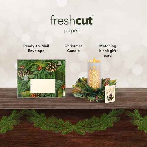 Freshcut Paper Light Up Pop Up Card, Light Up Holiday Candle with Lights, 3D Popup Christmas Cards, Holiday Card with Blank Notecard & Envelope