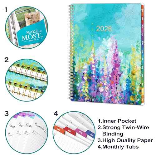 2026 Planner - 2026 Planner Weekly and Monthly, Planner 2026, Jan 2026 - Dec 2026, 9" x 11", Calendar Planner 2026 with Colourful Tabs & Pocket, Flexible Cover, Twin-Wire Binding- Oil Painting