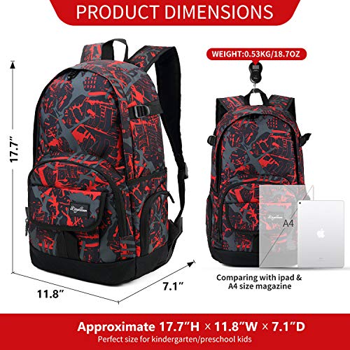 Red Rickyh Style School Backpack for Men & Women, Lightweight Travel Bag, 25L