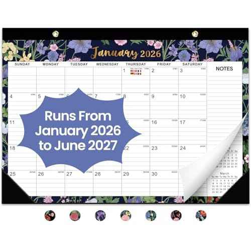 2026 Desk Calendar, 18-Month Calendar Runs from January 2026 to June 2027, 17" x 12" Desktop or Wall Calendar, Perfect Monthly Calendar Planner for Home, Office, or School - Midnight Garden