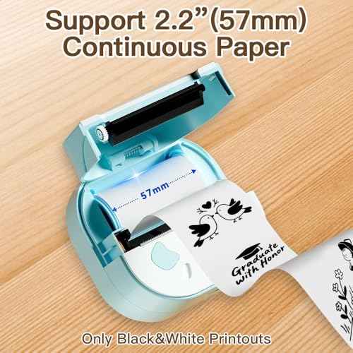 Mini Sticker Printer, Portable Thermal Photo Printers with 3 Rolls Stickers Paper, Bluetooth PrintPods Inkless Pocket Printers for Phone, Impresora Port?til for Journal, DIY Notes, Kids Gift