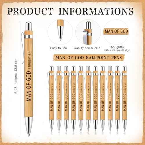 30 Sets Man of God Christian Gifts Bulk Man of God Notebook and Pen Set Bulk Christian Spiral Notebook Bible Verse Retractable Bamboo Pens for Men Dad Pastors Church Gift (Brown)