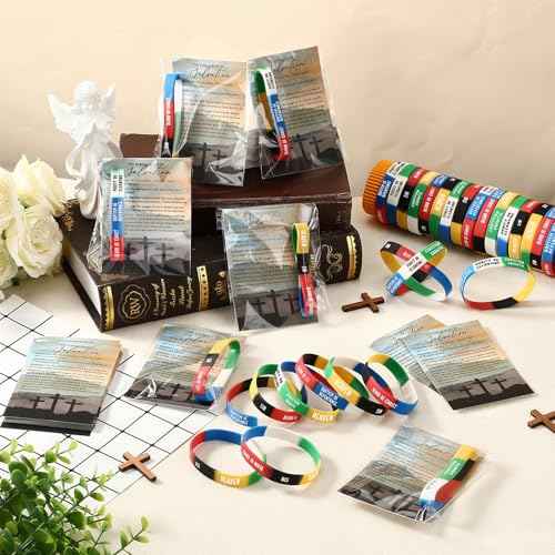 100 Sets Church Christian Gifts Bulk Salvation Bracelets with Plan of Salvation Cards Religious Silicone Bracelets Gospel Tracts Roman Road to Church Teaching Kit