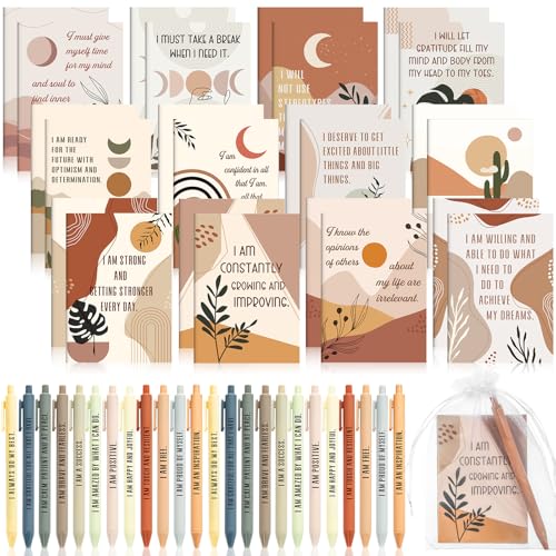 24 Set/48 Pcs Positive Affirmation Gift Set Gratitude Notebooks with Pens Small Bags Motivational Encouragement Notepads Daily Affirmations Journal for Women Stress Relief Self Care (Rainbow)