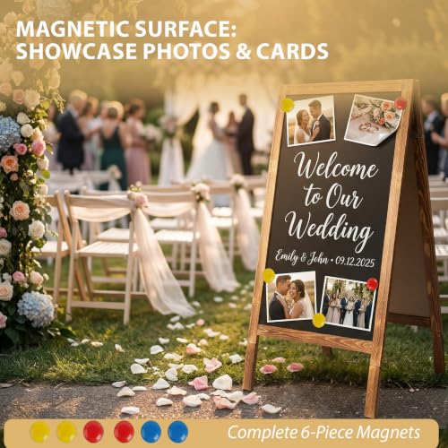 Gray Double-Sided A-Frame Chalkboard Sign 40x20 with Solid Pine Frame, Magnetic Surface, Outdoor Stability - Maolooki