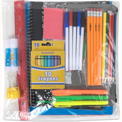 Trail Maker School Supplies Kit 45 Pieces for Grades K-12, Classroom & Home
